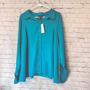 Bold Elements Blouse 2X Dark Teal Dressy Shimmer Classy Soft Flows New